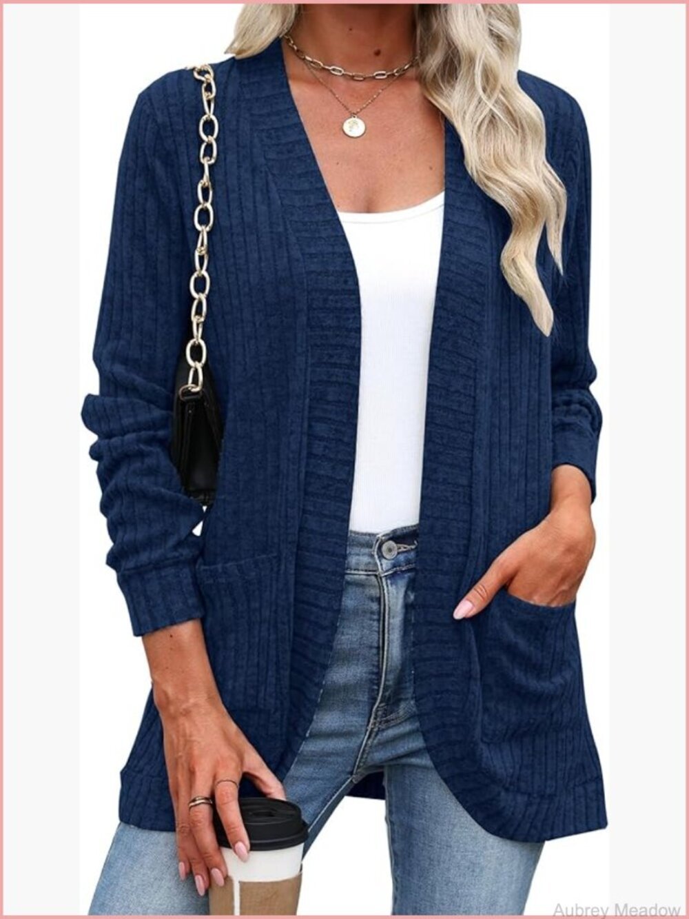 Lightweight Open Front Cardigan with Pockets Long Sleeve Casual Fall Layering